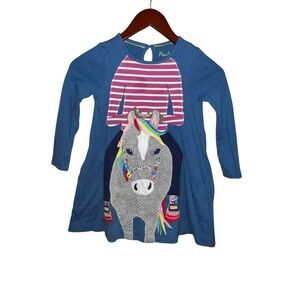 Mini Boden Blue Rainbow Floral Riding Horse Dress Kids 5/6 yrs pockets